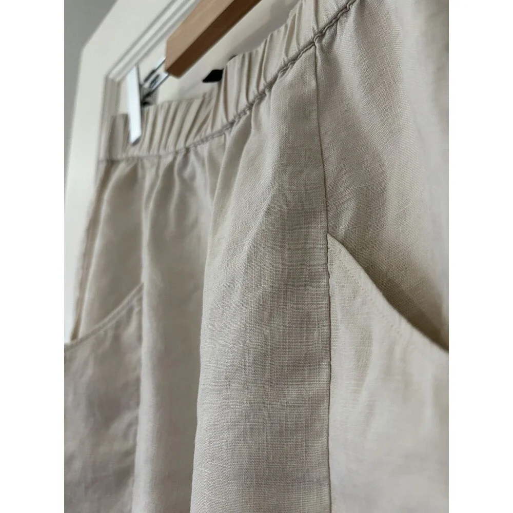 Quince EUC 100% Linen Tapered Ankle Pants Size Small Sand Pull On Lagenlook